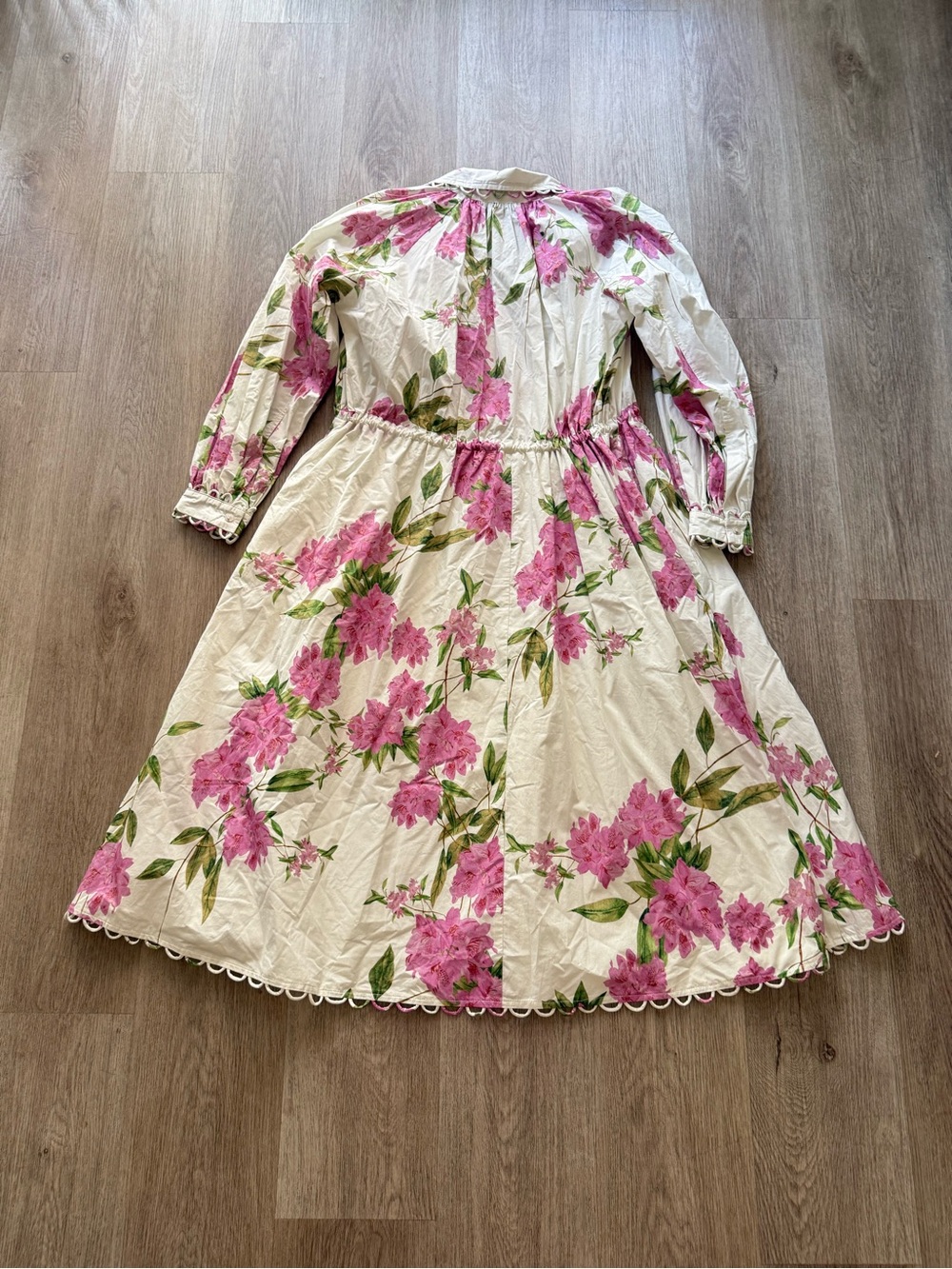 en saison esther pink & white floral long sleeve button front midi dress small - Picture 6 of 9